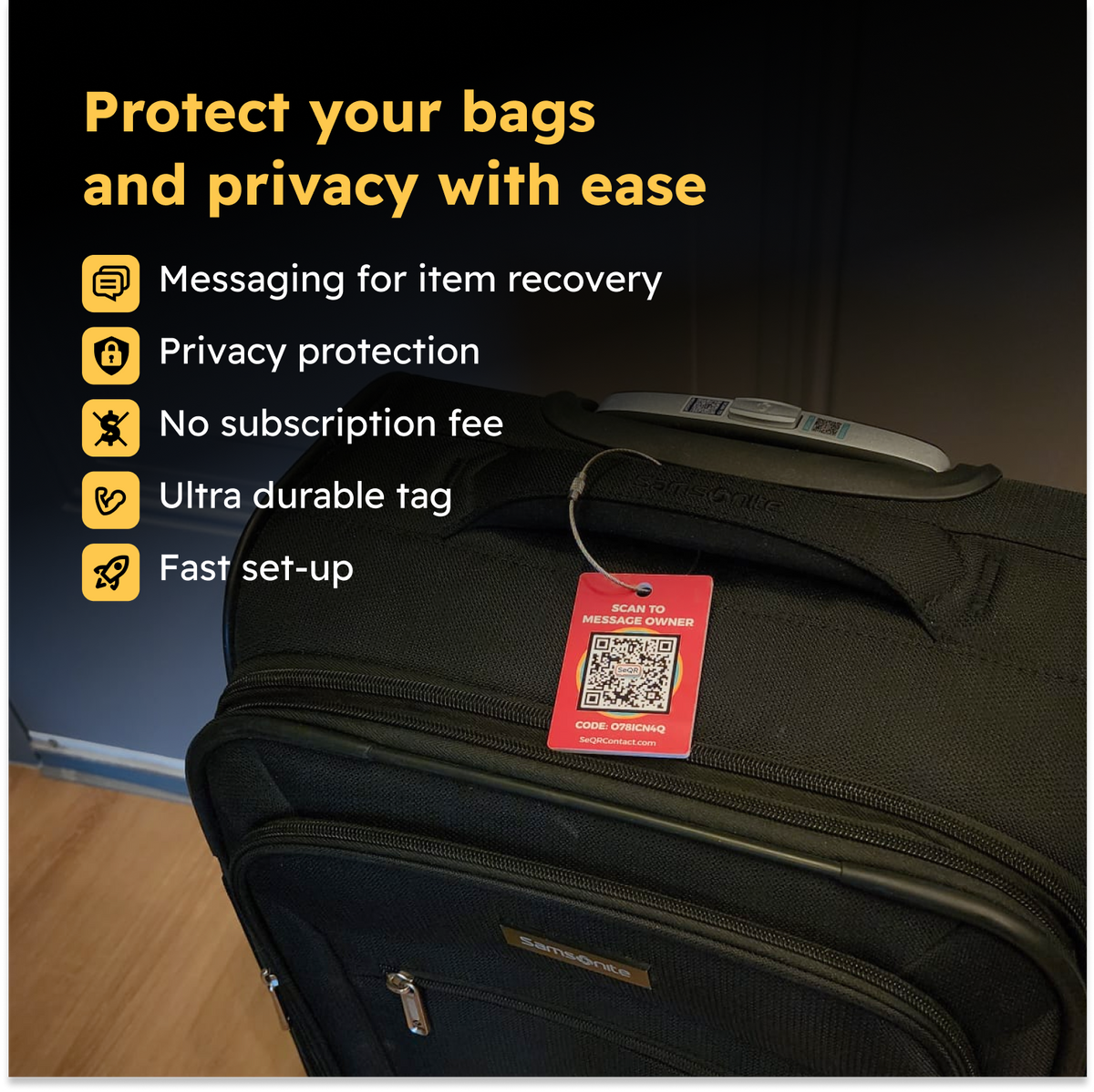 Smart Privacy Luggage Tags with QR Code | SeQR Contact – SeQR Contact ...